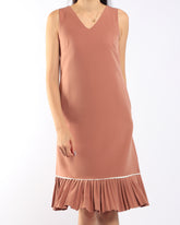 White Trim Pleated Midi - Pink